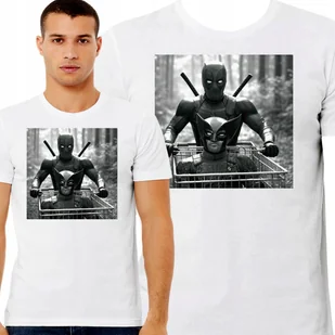 Śmieszna Koszulka Męska Deadpool Pchający Wózek Wolverine Humor S 3442 - Koszulki męskie - miniaturka - grafika 1