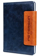 Notesy i bloczki - Notes A5 w granatowo - brązowej okładce ze skóry ekologicznej PETERSON twarda oprawa kartki w linie - miniaturka - grafika 1