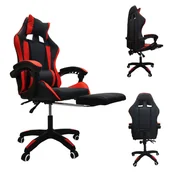 Fotele gamingowe - FOTEL GAMINGOWY DLA GRACZA BIUROWY KOMPUTEROWY OBROTOWY + MASAŻ PODNÓŻEK CZERWONY - miniaturka - grafika 1