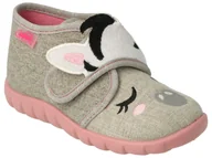 Buty dla dziewczynek - Kapcie dziecięce szare Befado 465P082 dziewczęce do przedszkola na rzep-24 - miniaturka - grafika 1