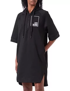 Love Moschino Damska sukienka z kapturem, luźna, z krótkim rękawem, czarna, S, czarny, S - Sukienki - miniaturka - grafika 1