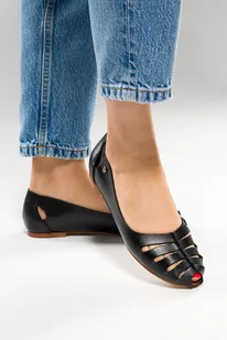 Czarne baleriny skórzane damskie ażurowe z odkrytymi palcami PRODUKT POLSKI Casu 10009-38 - Baleriny - miniaturka - grafika 1