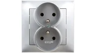 Gniazdka elektryczne - LEDart podwójne z uziemieniem, z ramką - Ospel Impresja GP-2YZ/18, kolor srebrny, 16A/250V - miniaturka - grafika 1