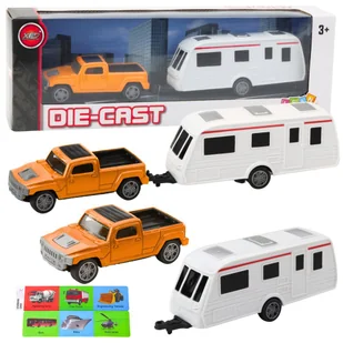 Zestaw Samochód Metalowy Z Kamperem Przyczepa Pomarańczowy LEAN Toys - Samochody i pojazdy dla dzieci - miniaturka - grafika 1
