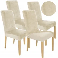 Pokrowce na meble - ZESTAW 4SZT. POKROWIEC NA KRZESŁO ELASTYCZNY WELUR KASZMIROWY BEŻ - miniaturka - grafika 1