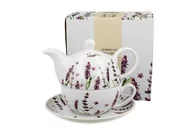 Zaparzacze i kawiarki - Dzbanek do herbaty porcelanowy z filiżanką i spodkiem DUO CLASSIC LAVENDER 350 ml - miniaturka - grafika 1