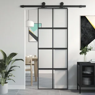 Drzwi przesuwne, czarne, 76x205 cm, szkło hartowane, aluminium 8721012120563 - Drzwi wewnętrzne - miniaturka - grafika 1