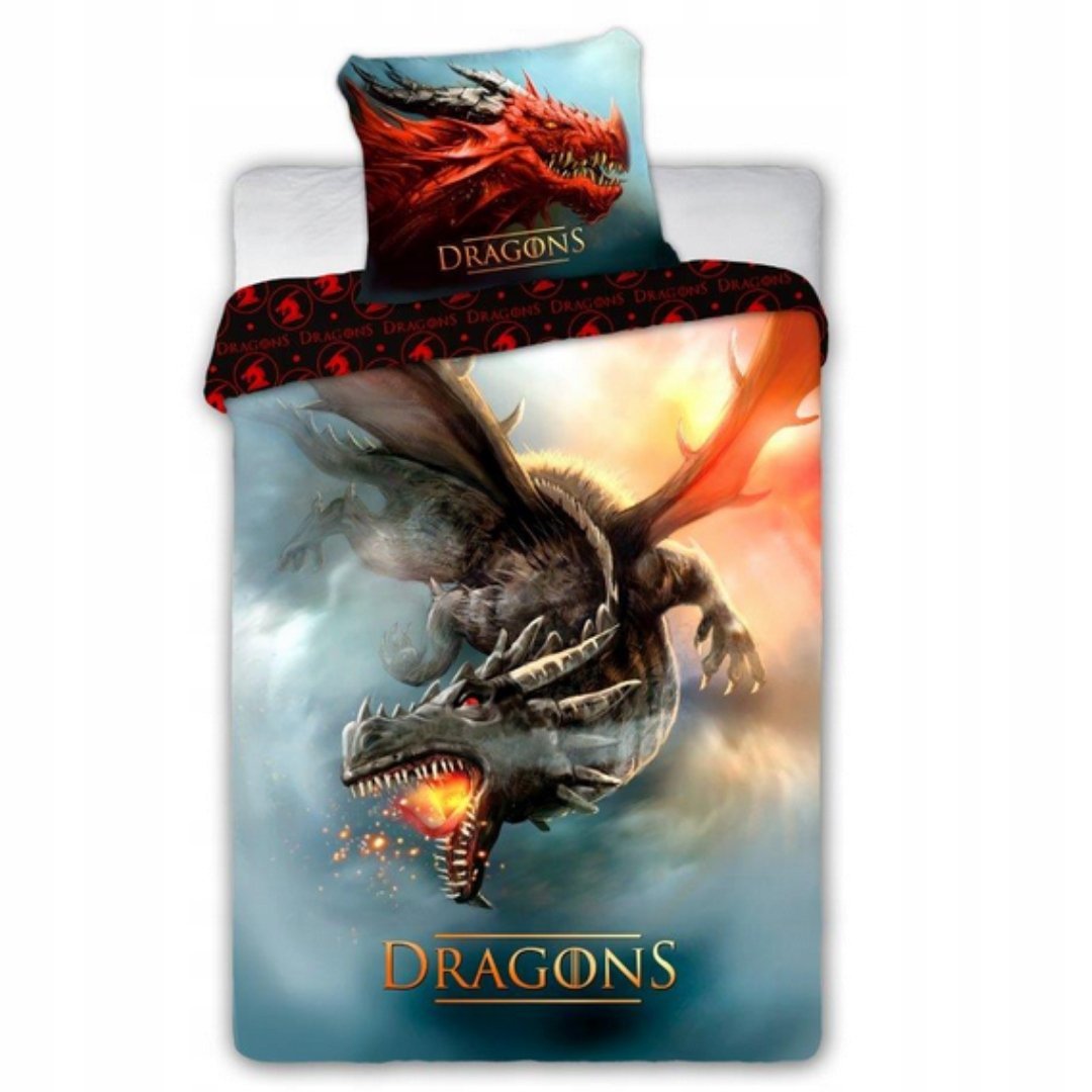Pościel Bawełniana Smok Ognisty Dragons 160x200 Dynamiczny Nadruk