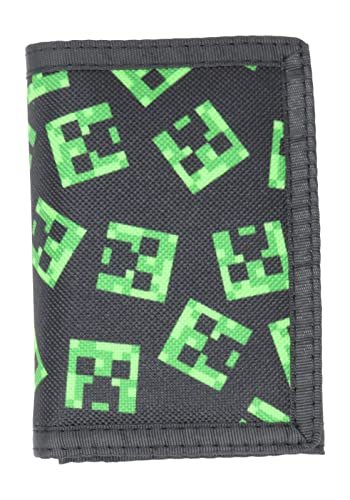 Minecraft Creeper wzór nylonowy potrójnie składany portfel wielokolorowy licencjonowany, ZIELONY, M, Potrójnie składane