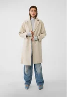 Płaszcze damskie - Stradivarius Płaszcz z paskiem z miękkiej tkaniny soft touch Ecru XL - miniaturka - grafika 1