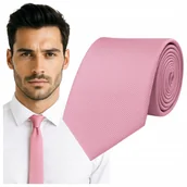 Krawaty i muchy męskie - Krawat śledzik prążkowany - różowy - miniaturka - grafika 1