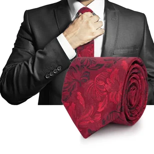 Elegancki KRAWAT Męski Klasyczny BORDOWY Kwiatowy M.58 Pako Jeans - Krawaty i muchy męskie - miniaturka - grafika 1