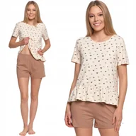 Piżamy damskie - PIŻAMA DAMSKA Z KRÓTKIM RĘKAWEM I SPODENKAMI BAWEŁNIANA MORAJ M BEIGE - miniaturka - grafika 1