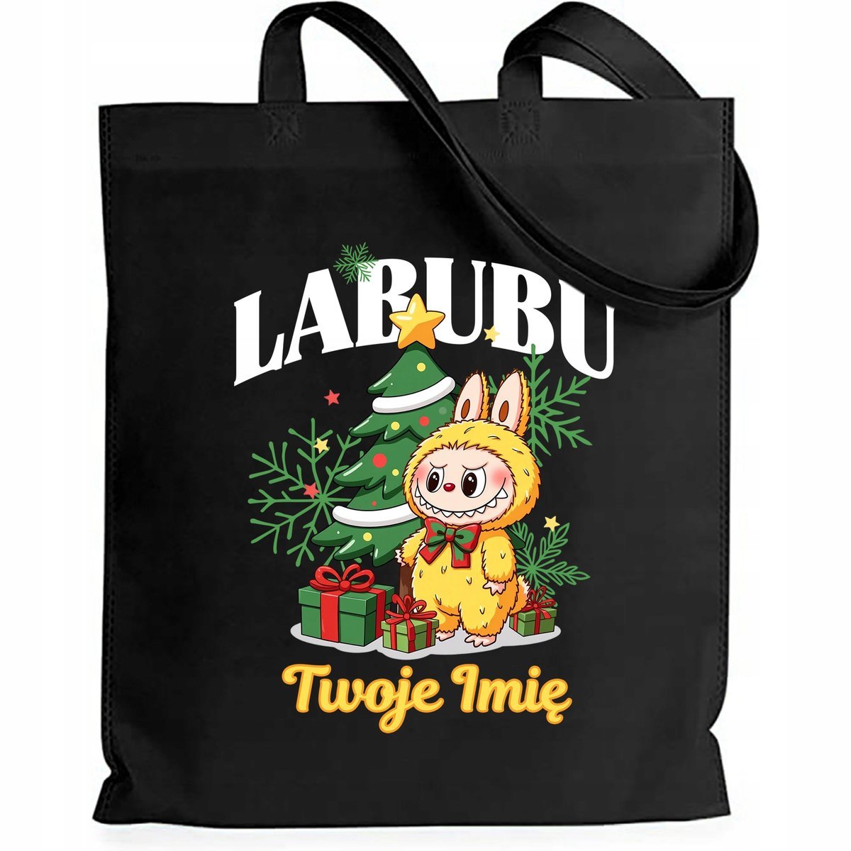 Torba EKO Czarna Shopper ŻÓŁTE *IMIĘ* Prezent Święta Mikołajki Wzory