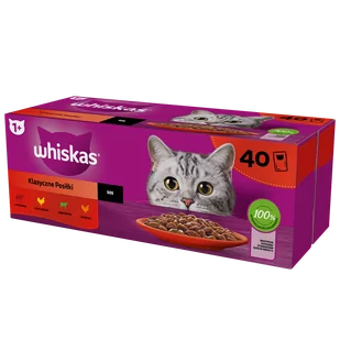 WHISKAS Adult saszetki 40 x 85 g Rybne Przysmaki - mokra karma dla dorosłego kota, w galaretce + WHISKAS Adult saszetki 40 x 85 g Klasyczne Posiłki - Mokra karma dla kotów - miniaturka - grafika 2