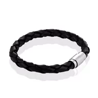Bransolety męskie - Bransoletka skórzana czarna EM 26 - EM Men's Accessories - miniaturka - grafika 1