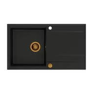 Zlewozmywaki - QUADRON Zlewozmywak EVAN 111 czarny, elementy miedziane, k.pneum. HCQE8650U7_PVDC1_P2O0 - miniaturka - grafika 1