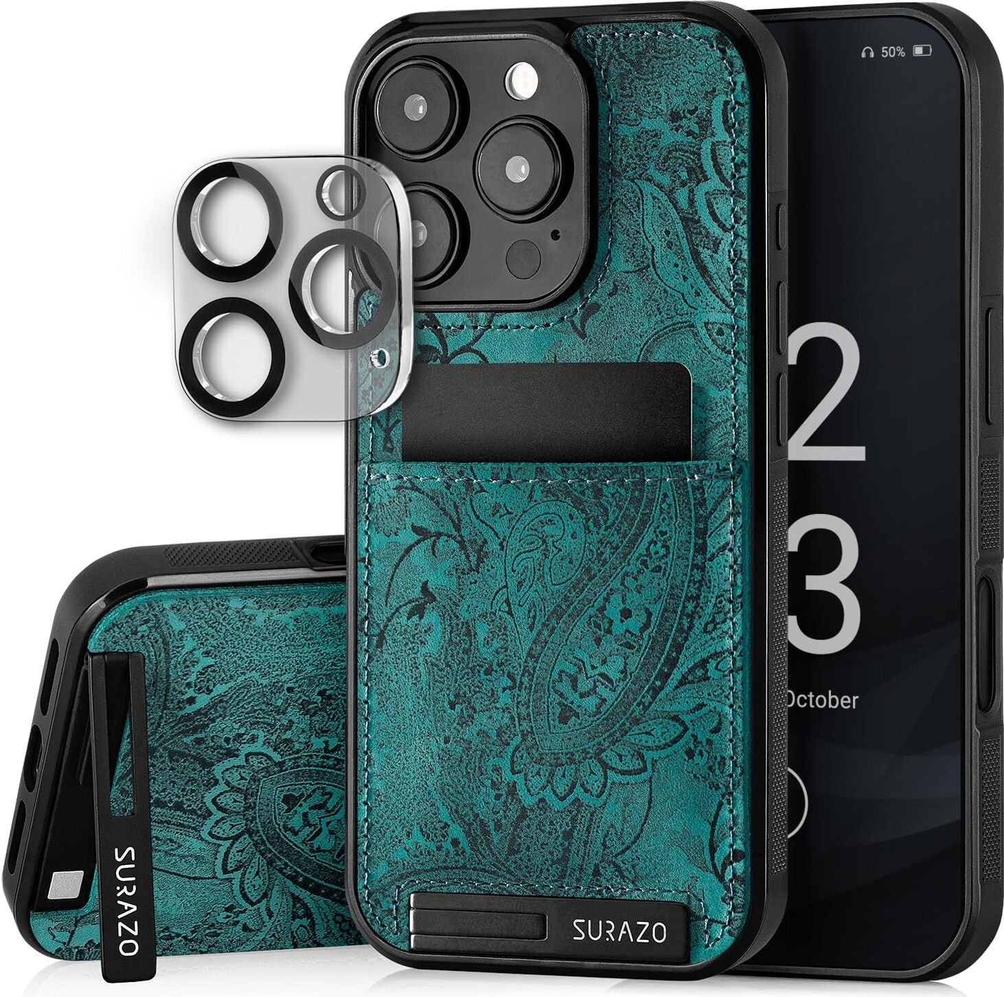 Etui SURAZO z prawdziwej skóry do Apple iPhone 16 Pro - odporne na wstrząsy skórzane etui na telefon komórkowy [szkło ochronne aparatu, gniazdo kart, funkcja podstawki,