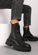 Botki damskie - Czarne Masywne Botki Trapery na Platformie w Stylu Militarnym Verola - miniaturka - grafika 1