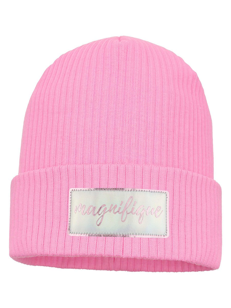 Dziewczęca czapka beanie prążek Magnifique różowa Ambra r.50/54