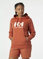 Bluzy sportowe damskie - Damska bluza dresowa nierozpinana z kapturem HELLY HANSEN HH LOGO HOODIE - pomarańczowa - miniaturka - grafika 1