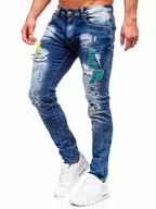 Spodnie męskie - Granatowe spodnie jeansowe męskie slim fit Denley E7860 - miniaturka - grafika 1