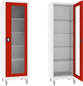 Meble i wyposażenie gabinetów medycznych - XSML.101.9010.3020 mobilna szafa lekarska 1-skrzydłowa 1-komorowa biało-czerwona na kołach - miniaturka - grafika 1