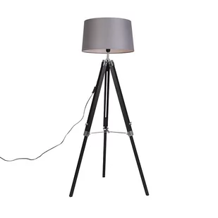 QAZQA Lampa podłogowa czarna klosz lniany szary 45 cm - Tripod - Lampy stojące - miniaturka - grafika 1