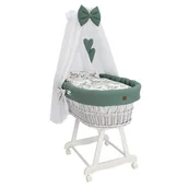 Łóżeczka i kojce - Wiklinowy kosz Mojżesza LENA biały z pościelą wafelkową khaki. - miniaturka - grafika 1