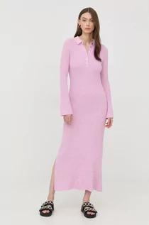 Sukienki - Boss BOSS sukienka kolor fioletowy maxi dopasowana - Boss - grafika 1