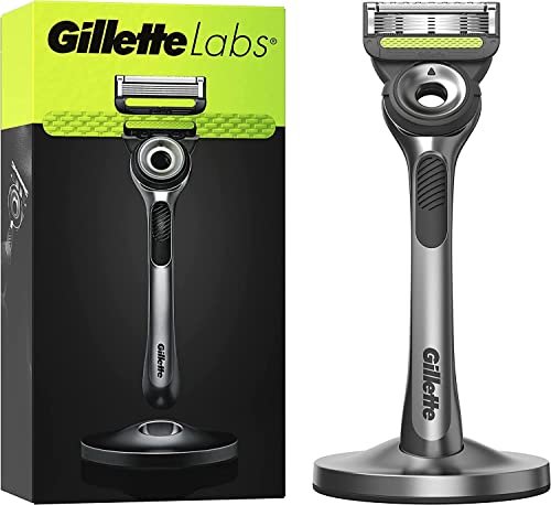 Gillette Lab z prętem do złuszczania, maszynka do golenia dla mężczyzn, 1 uchwyt, 1 wkład ostrza, w zestawie wysokiej jakości stojak magnetyczny