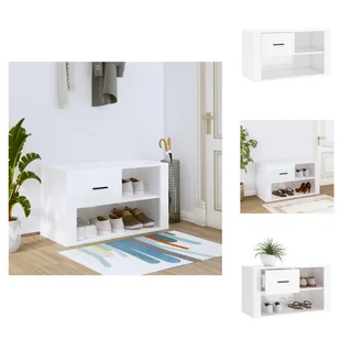 vidaXL Szafka na buty biały wysoki połysk 80x35x45 cm materiał drewnopochodny - Półki i szafki na buty - Szafki na buty - miniaturka - grafika 1