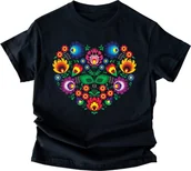 Koszulki i topy damskie - czarna koszulka folkowa z sercem - miniaturka - grafika 1