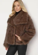 Płaszcze damskie - Brązowa Kurtka Futerko z Szerokim Kołnierzem Vertilira - miniaturka - grafika 1