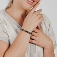 Bransoletki - Hematytowa bransoletka ze srebrnymi detalami - miniaturka - grafika 1