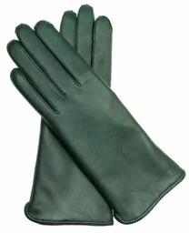 Zielone rękawiczki skórzane, butelkowa zieleń z czarną lamówką - Rękawiczki - miniaturka - grafika 1