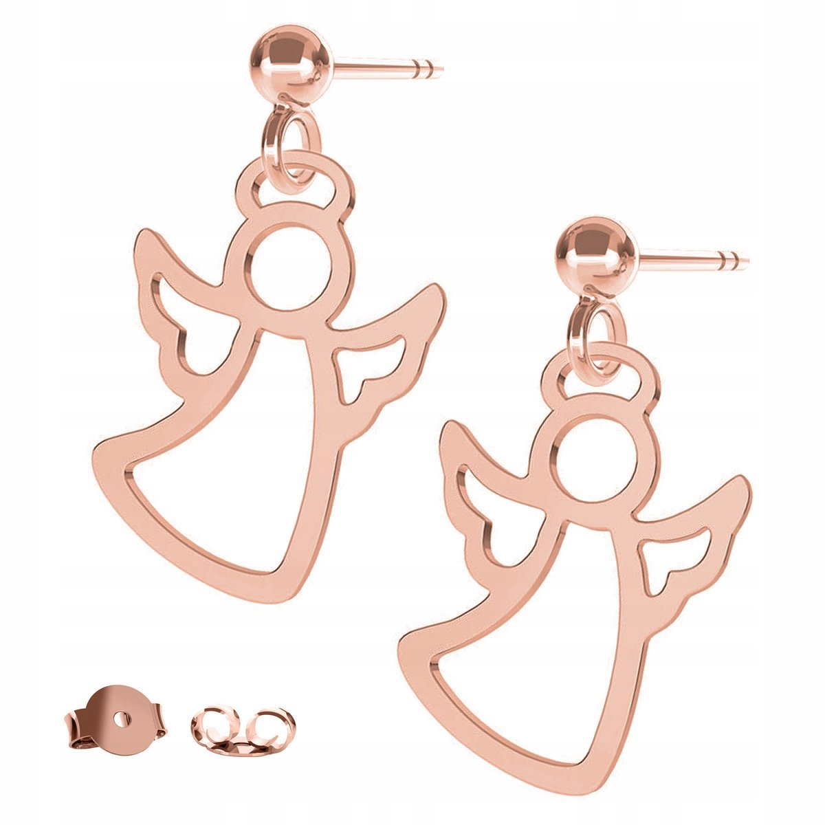 Kolczyki Aniołek Anioł różowe złoto 925