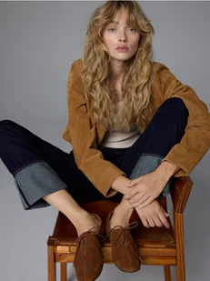 Reserved - Skórzane loafersy z wiązaniem - brązowy - Moda i Uroda OUTLET - miniaturka - grafika 1