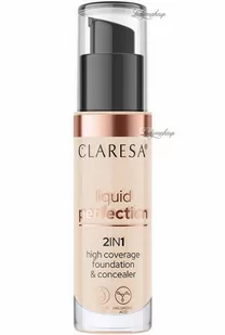 CLARESA - LIQUID PERFECTION 2IN1 - HIGH COVERAGE FOUNDATION & CONCEALER - 2w1 płynny korektor i podkład kryjacy z kwasem hialuronowym - 34 g - 102 - WARM - Podkłady do twarzy - miniaturka - grafika 1