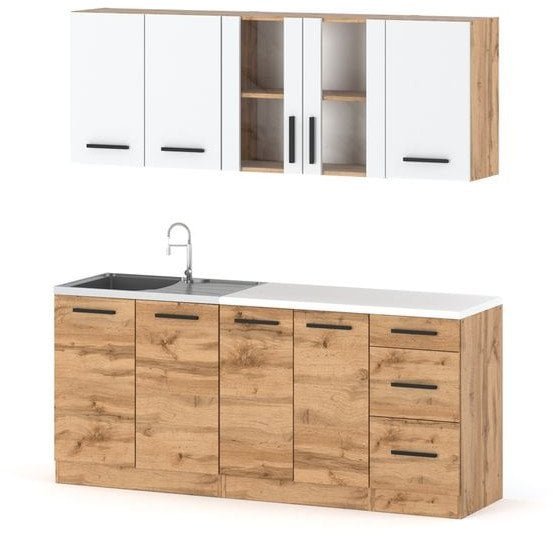 Zestaw Kuchenny Modułowy Z Blatem Mały 2.0m Biały Dąb Wotan San Sebastian