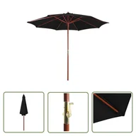 Parasole ogrodowe - The Living Store Parasol ogrodowy na drewnianym słupku - 300x258 cm - czarny - Parasol Ogrodowy - miniaturka - grafika 1