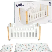 Domki dla lalek - Małe Drewniane Bujane białe Łóżeczko dla Lalek z Poduszką i Kocykiem - miniaturka - grafika 1