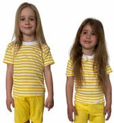 Odzież sportowa dziecięca - COOL kolorowy T-shirt dziecięca .150 .żółto-białe paski - miniaturka - grafika 1