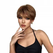 Ozdoby do włosów - Peruka krótka jasny brąz pixie włosy na co dzień jak naturalne - miniaturka - grafika 1