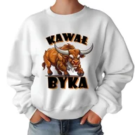 Bluzy damskie - Biała Bluza Damska Dresowa KAWAŁ BYKA Zabawne Kolorowe Wzory Rozmiar S - miniaturka - grafika 1