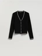Swetry damskie - Reserved - Strukturalny kardigan z wiskozą - czarny - miniaturka - grafika 1
