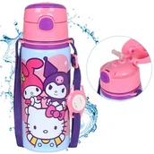 Shakery i bidony sportowe - Hello Kitty Aluminiowa BUTELKA TERMICZNA, ustnik, BIDON NA WODĘ z paskiem na ramię, dla dziewczynki 600ml - miniaturka - grafika 1