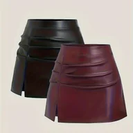 Spódnice - TEMU 2 szt. Elegancka Wysoka Spódnica Plisowana z Rozcięciem Bocznym dla Kobiet - Wysoki Stan, Jednolity na Wiosnę, i Jesień, Od Casual po Formalne - miniaturka - grafika 1