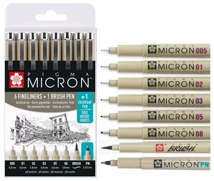 Cienkopis kreślarski Pigma Micron zestaw 7+1, Sakura - Cienkopisy - miniaturka - grafika 1