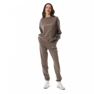 Damskie spodnie dresowe Guess Allycia Cuff Long Pants - brązowe - GUESS - Spodnie sportowe damskie - miniaturka - grafika 1